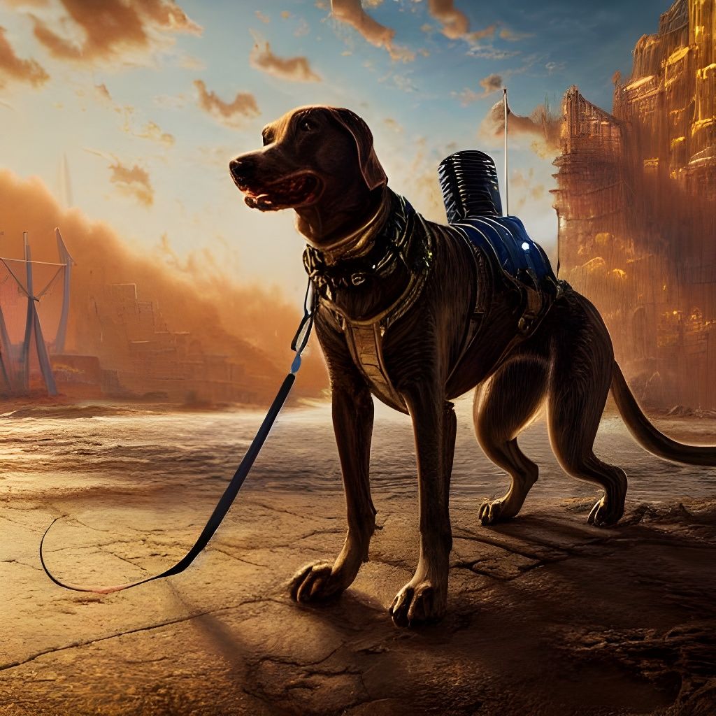 Dog Walks Human: Hyperdetailed Sci-Fi Matte Painting
