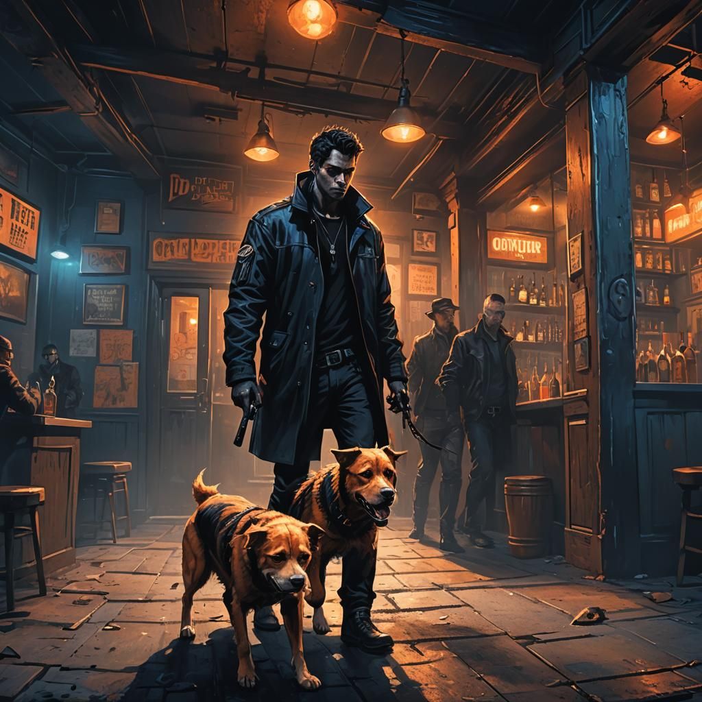Dark Fantasy: Man and Dog Enter Gang Bar