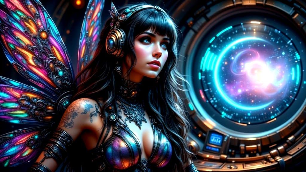 Arabian Cyborg Fairy Punk Astronaut in Retro Rocket