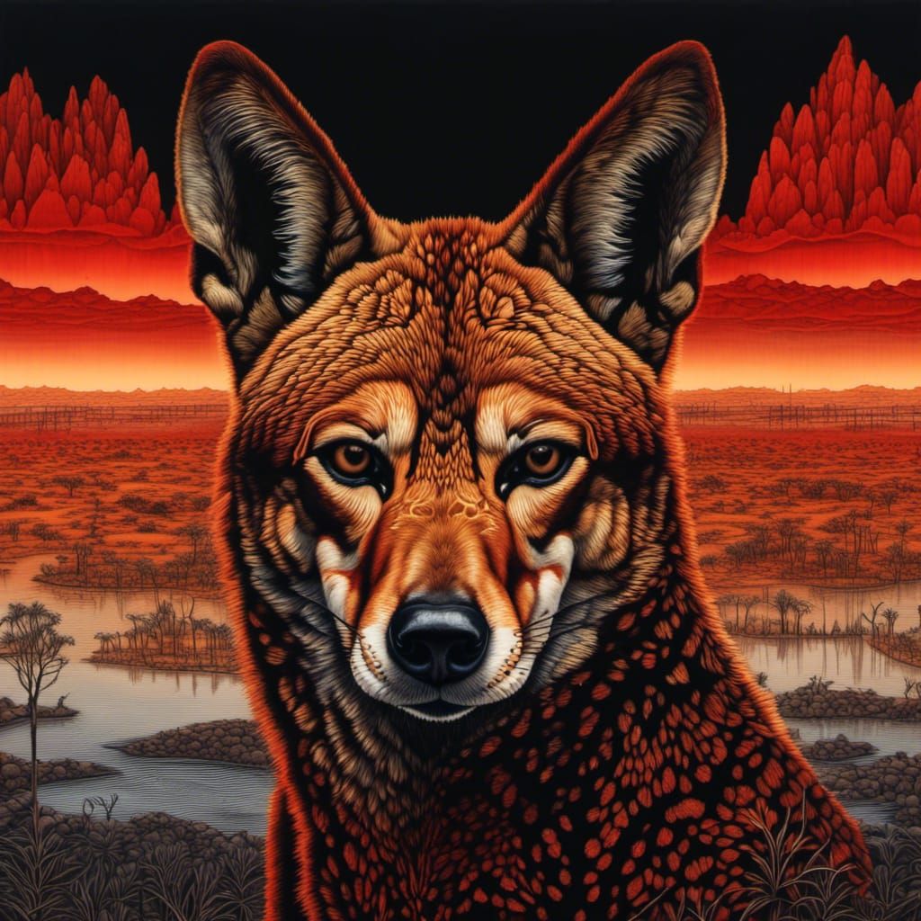 Dingo Double Exposure Portrait in Digital Rendering