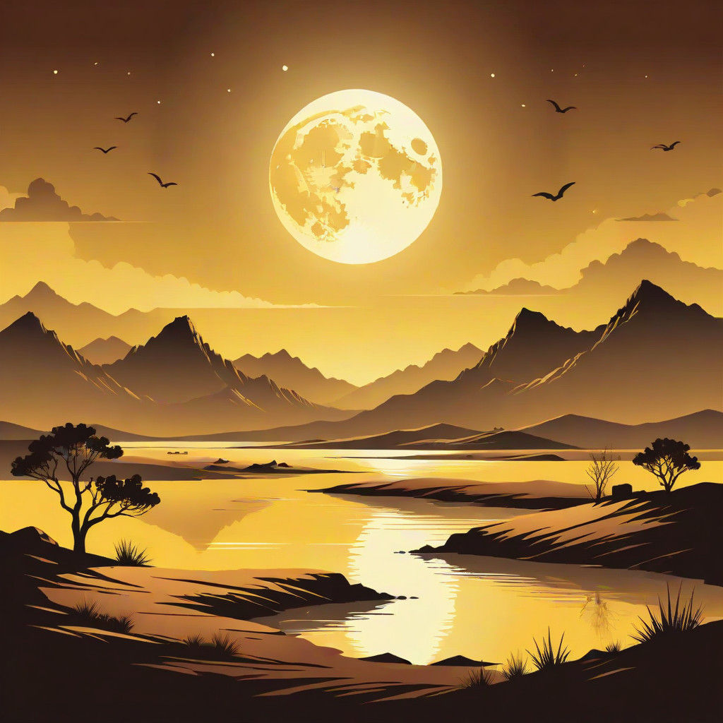 Taklamakan Desert Landscape at Night in Warm Hues