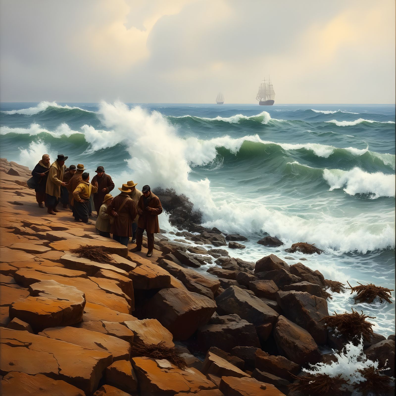Turbulent Coastal Scene in Impasto Oil Paint