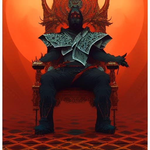 Goth King on Throne in Hyperdetailed Digital Art