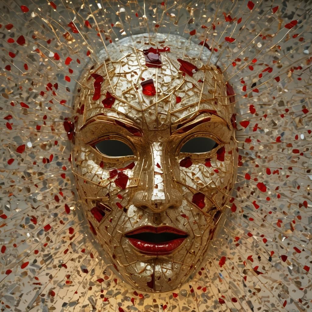Shattered Glass Greek Tragedy Mask in Anti-Gravity Chamber