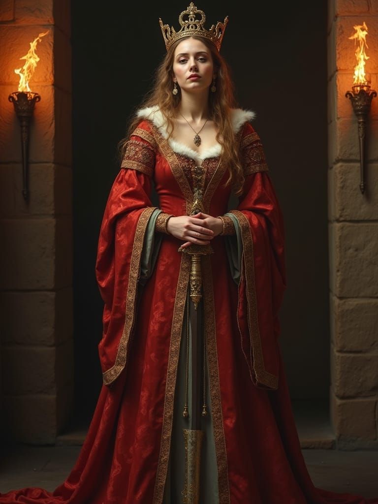 Medieval Queen Portrait in Opulent Style