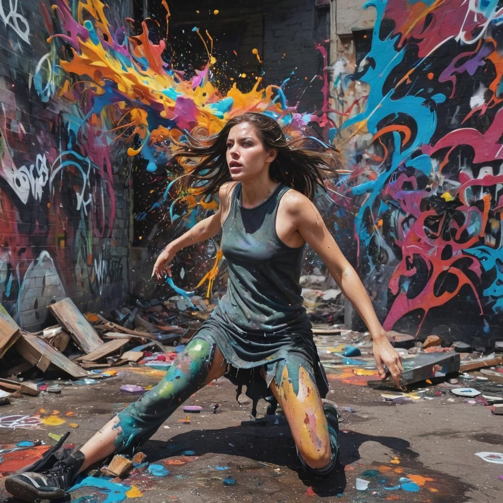 Woman Embodiment of Chaos in Graffiti Art