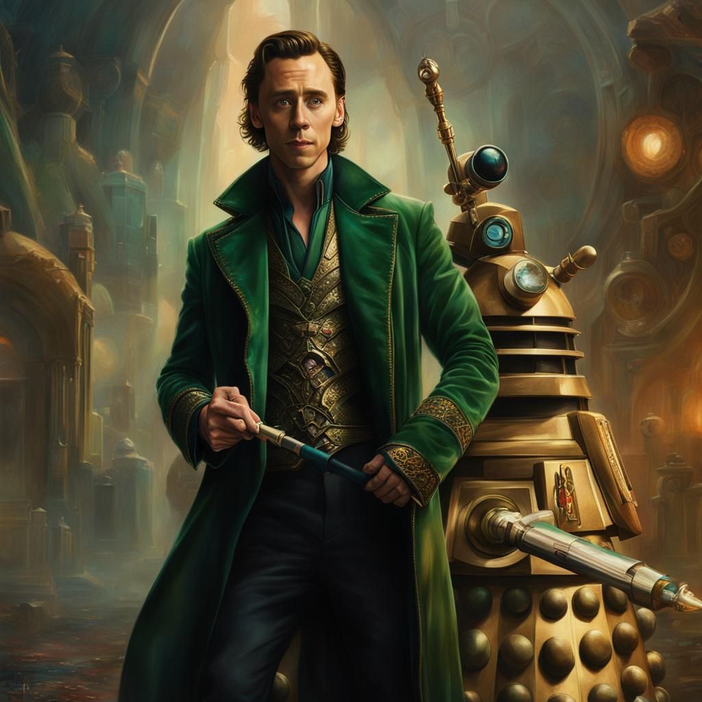 Loki as Dr. Who, and His Assistant DA-73K (Dalek)