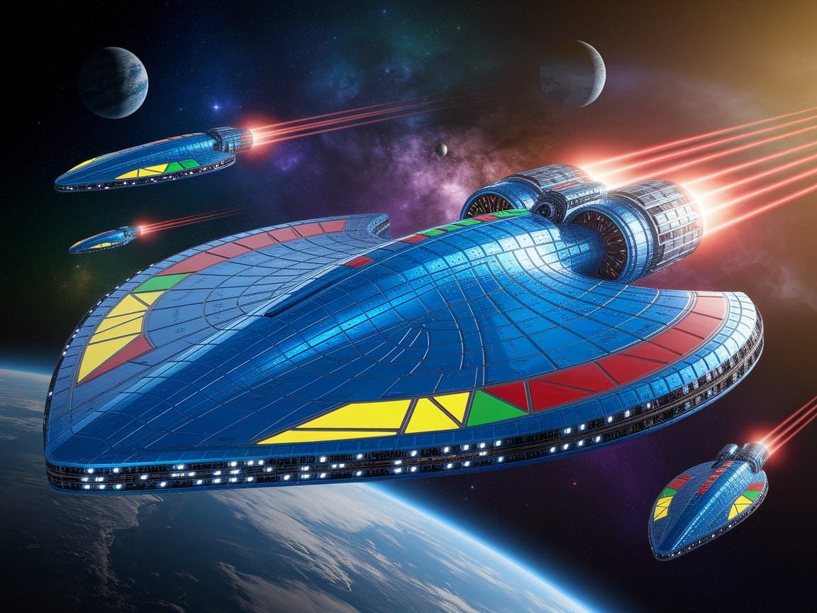 Futuristic Bioluminescent Spaceship in Cosmic Scene