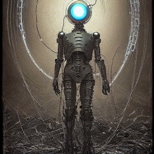 Gothic Horror Robot with Glowing Eye