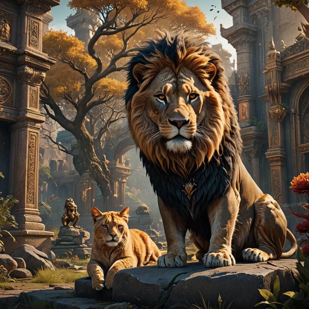 Fantastical Cat and Lion Matte Painting