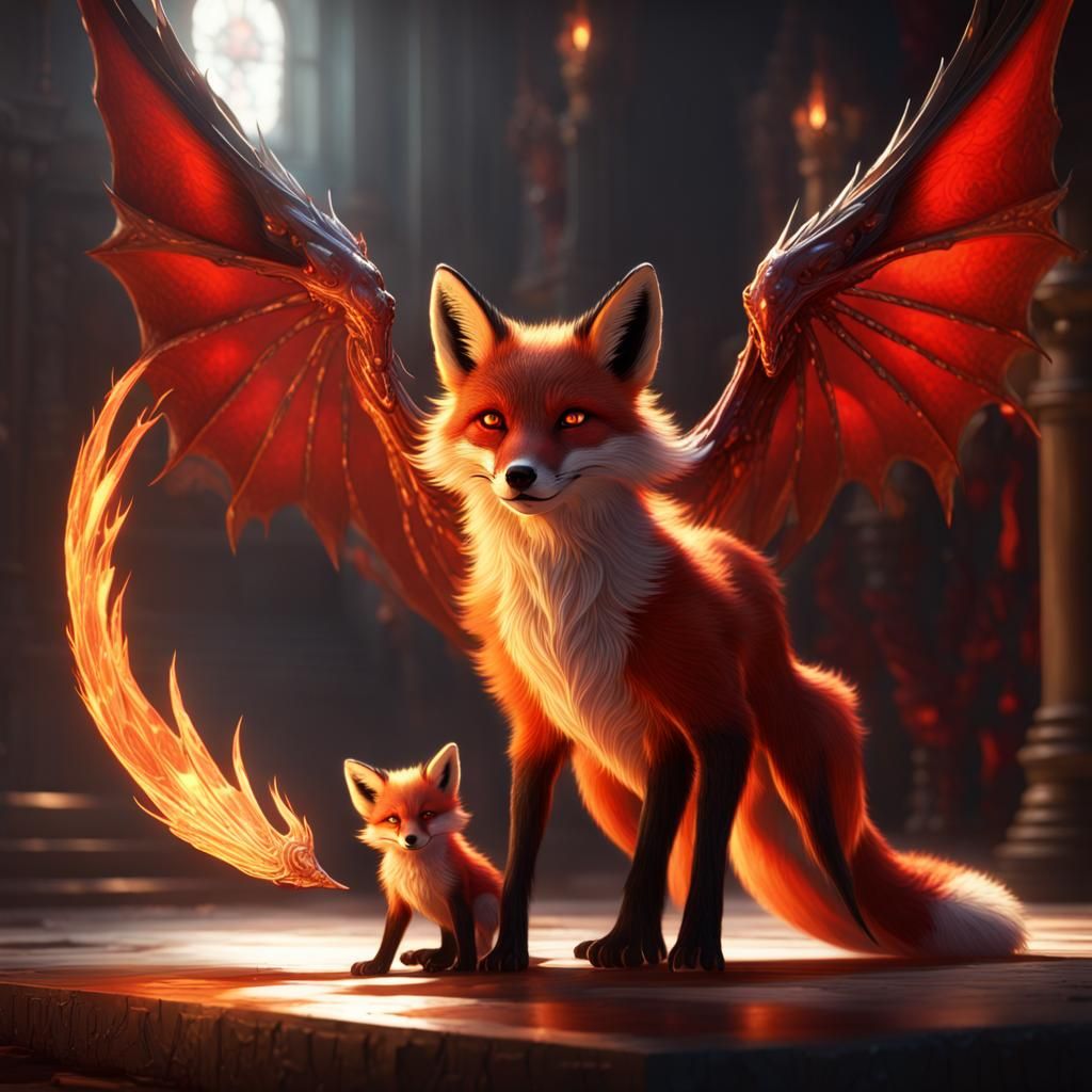 Demonic Fox with Angelic Wing in Dark Fantasy Art