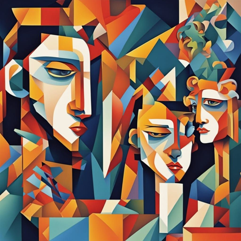 Geometric Fauvism Portrait in Cubist Art Deco Style