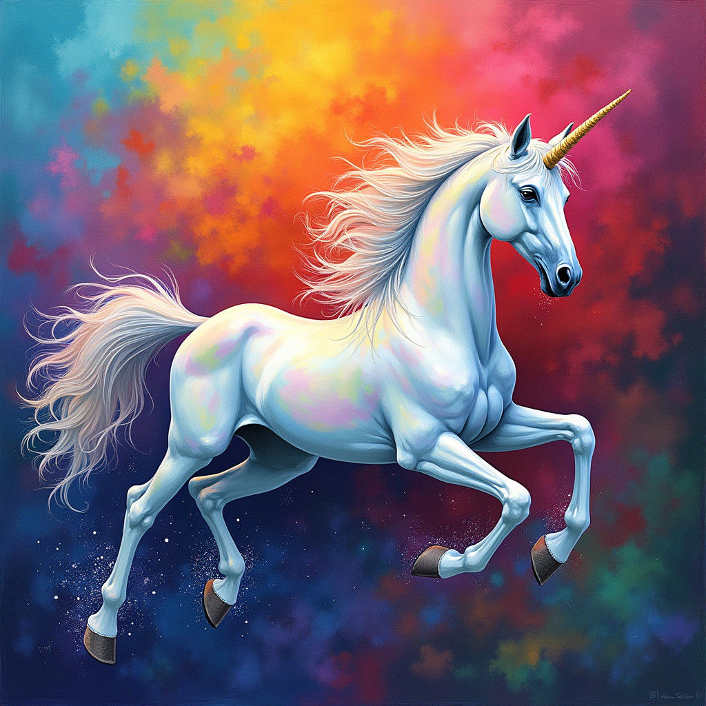 Majestic Unicorn Gliding Through Rainbows