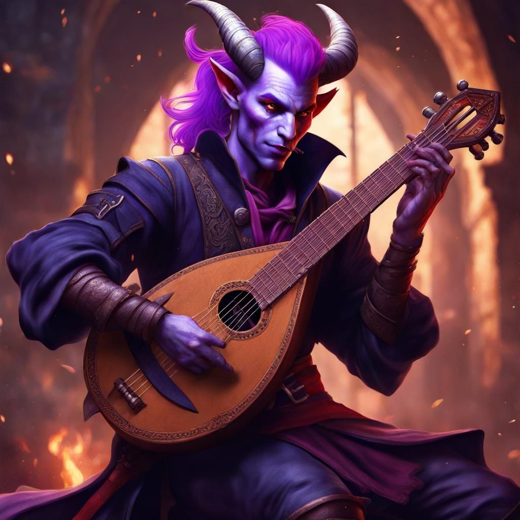 Tiefling Bard with Cittern: Fantasy Concept Art