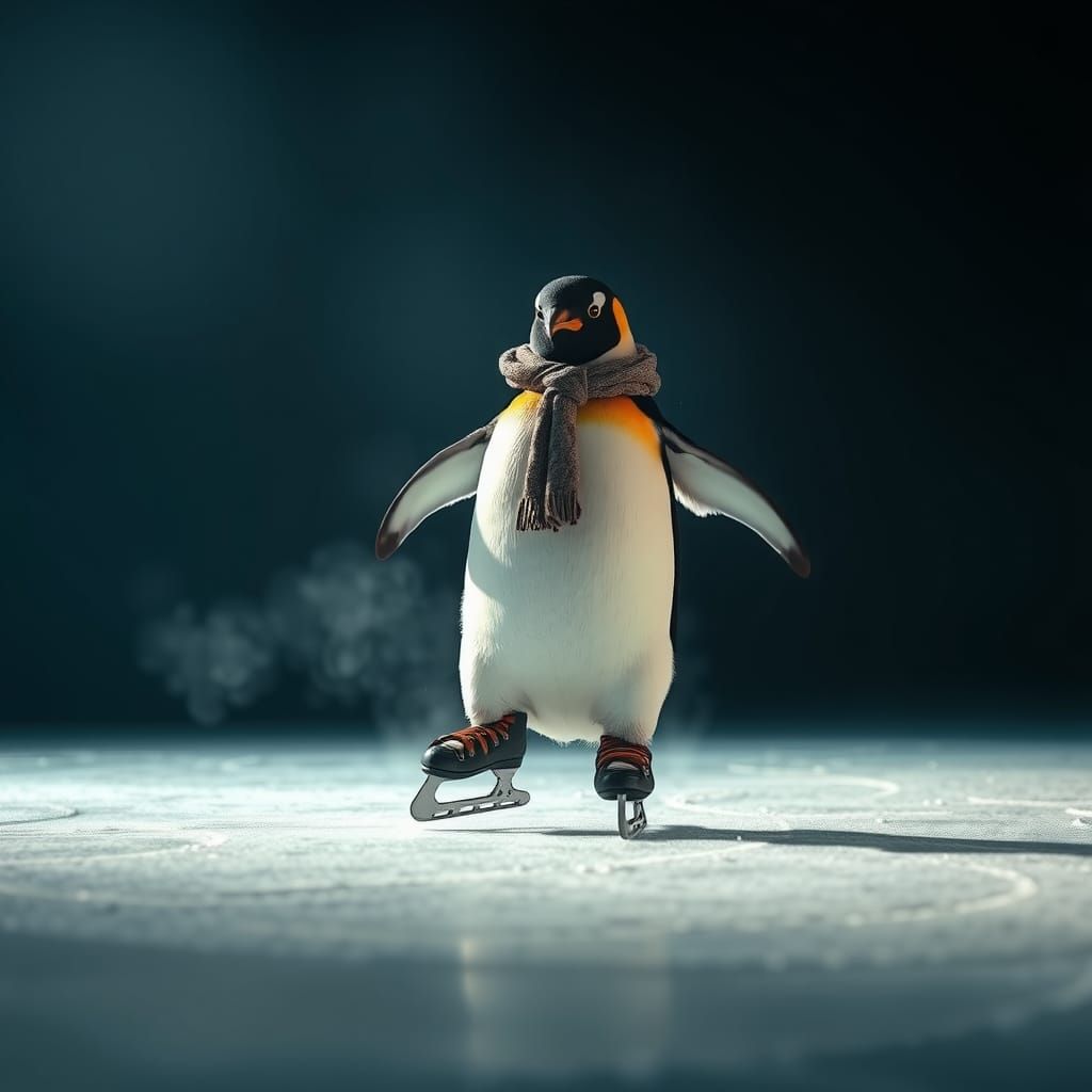 Penguin's Icy Mishap on the Skating Rink