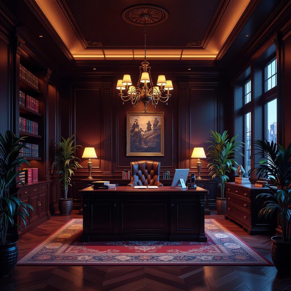 Sophisticated Law Office in Matte Painting Style
