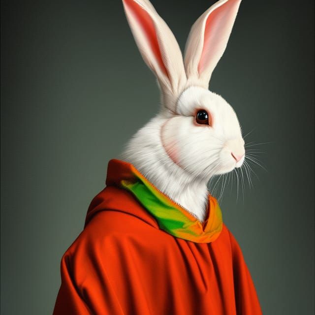 Rabbit Priest Portrait in Clair-obscur Style