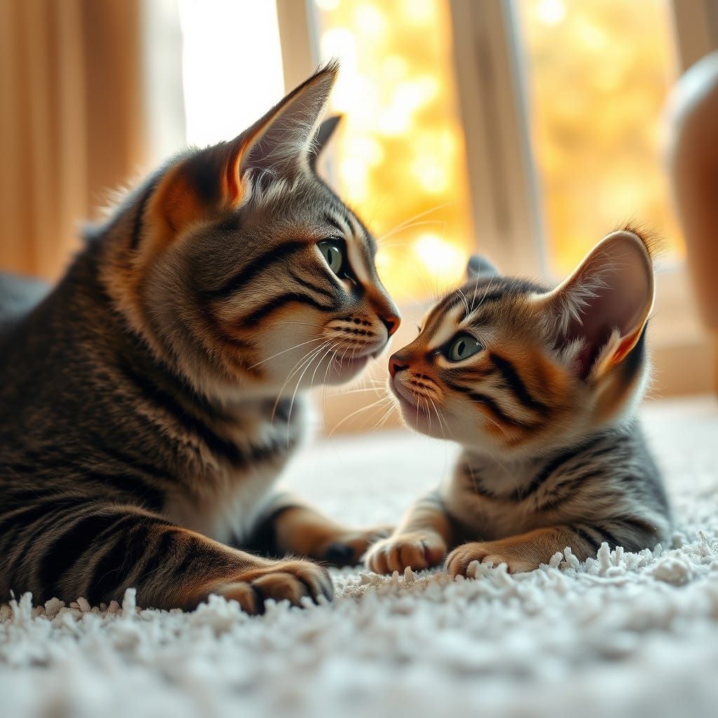Curious Tabby Encounter in Warm Sunlight