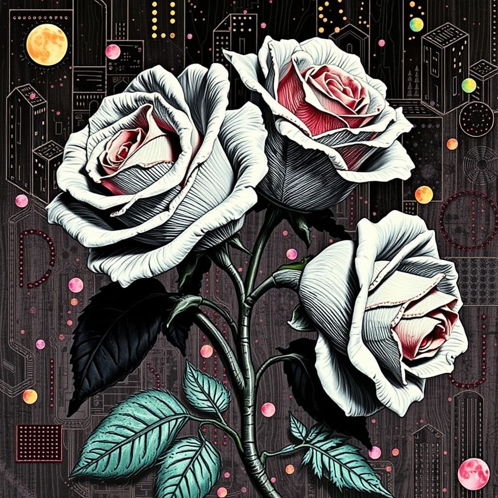 Surreal Roses in 1922 Chromatic Woodgrain Style