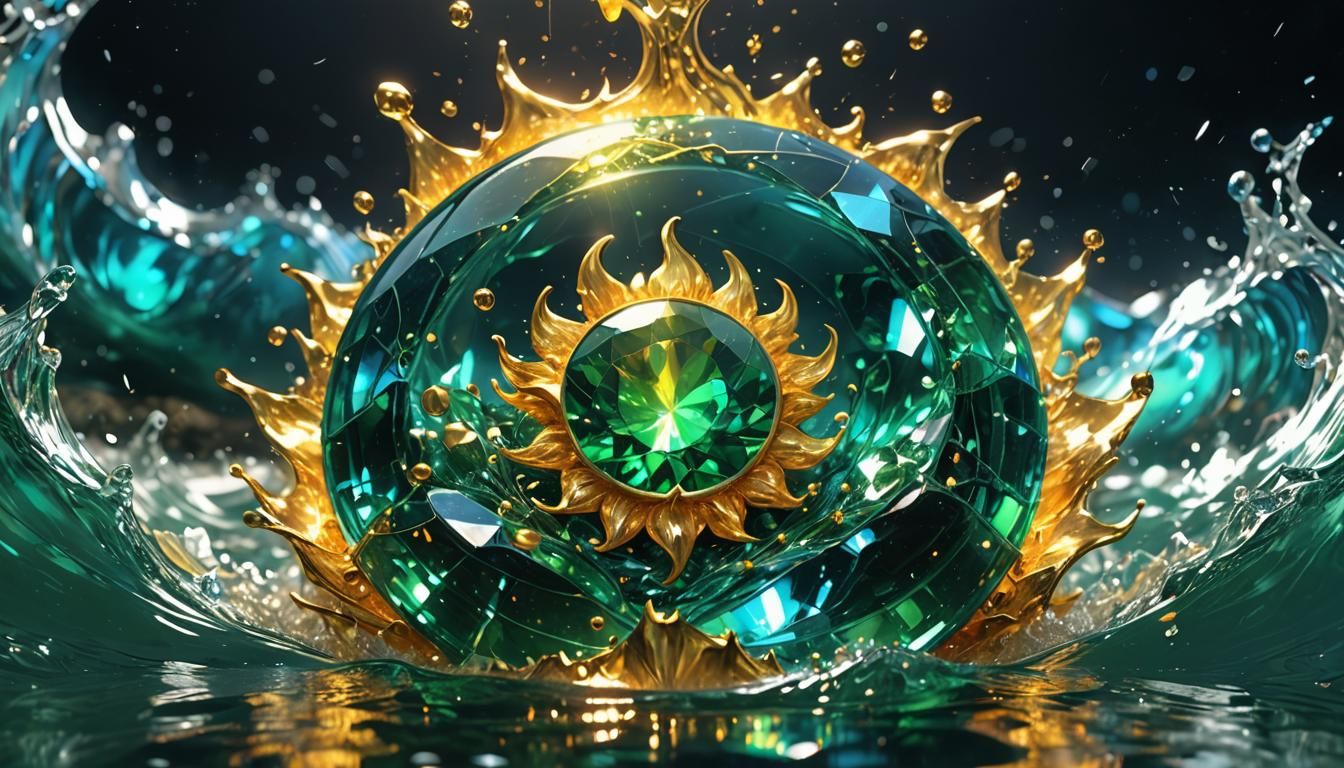 Green and Gold Gemstone with Fiery Waves