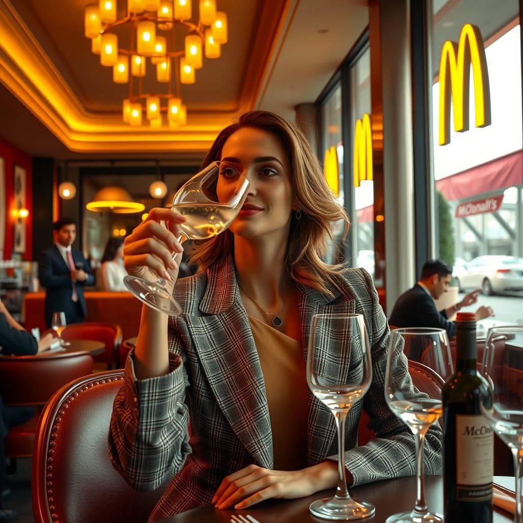 Elegant Woman at Luxurious McDonald's, Digital Art