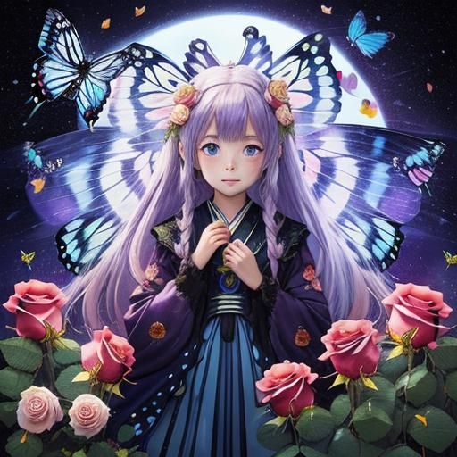 Anime Woman Under Starry Night Sky