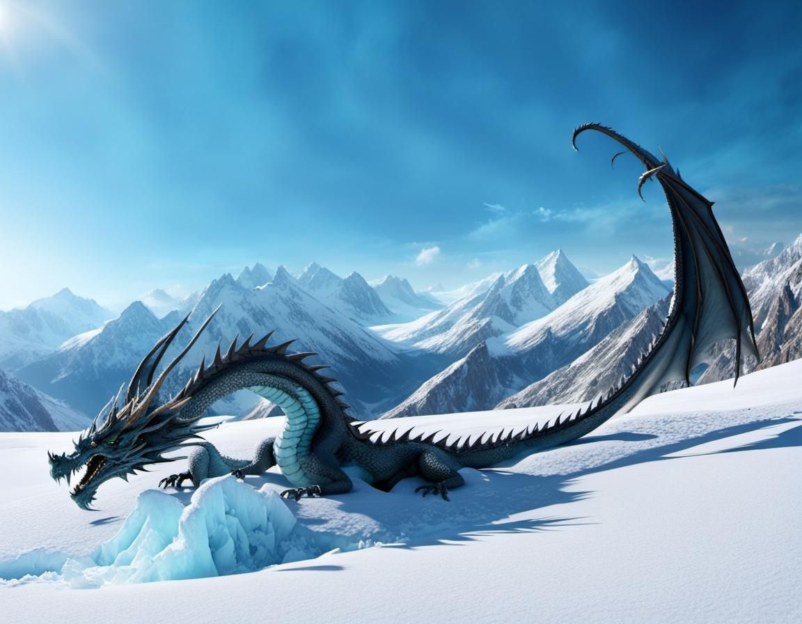 Fantasy Dragon in Winter Landscape
