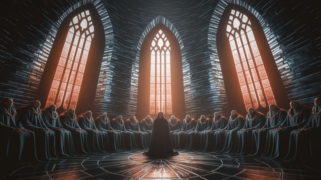 Otherworldly Council in Shimmering Stone Cathedral