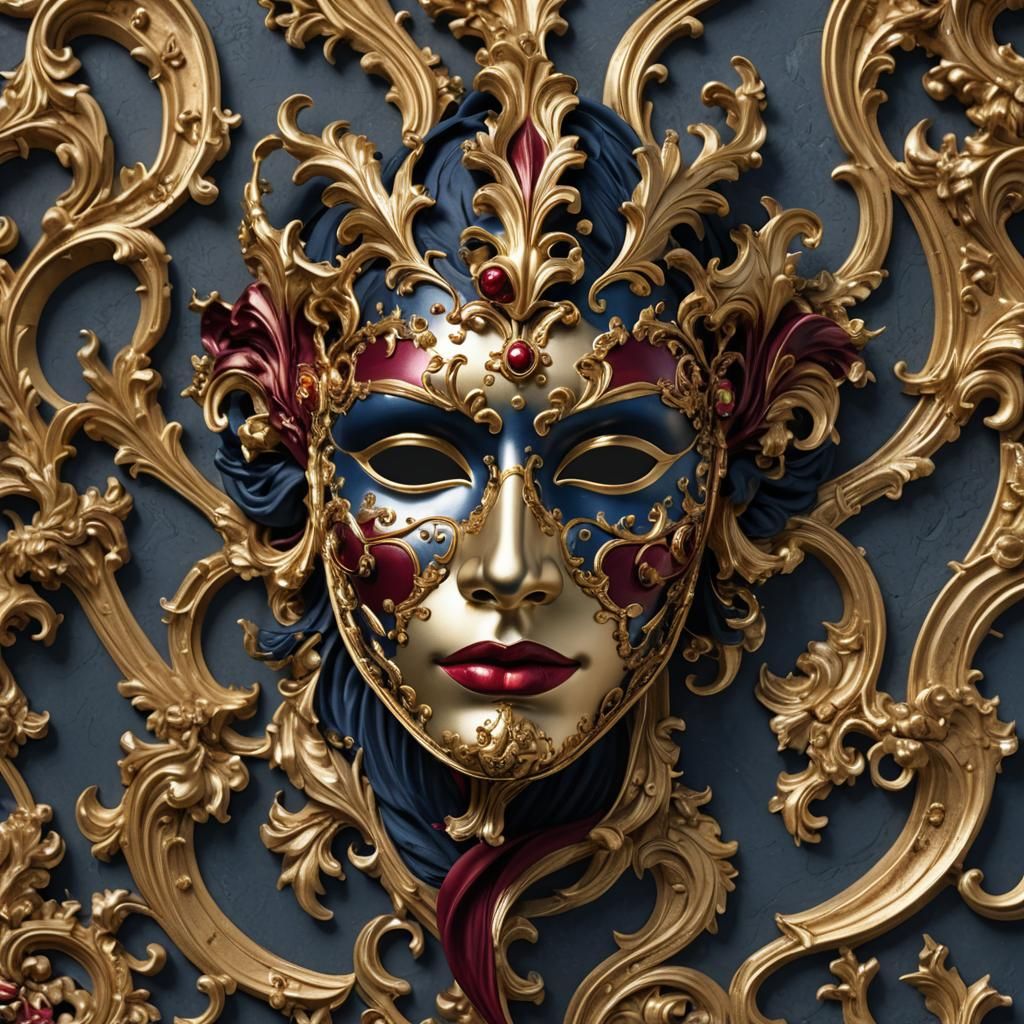 Opulent Baroque Venice Mask in Gold and Navy