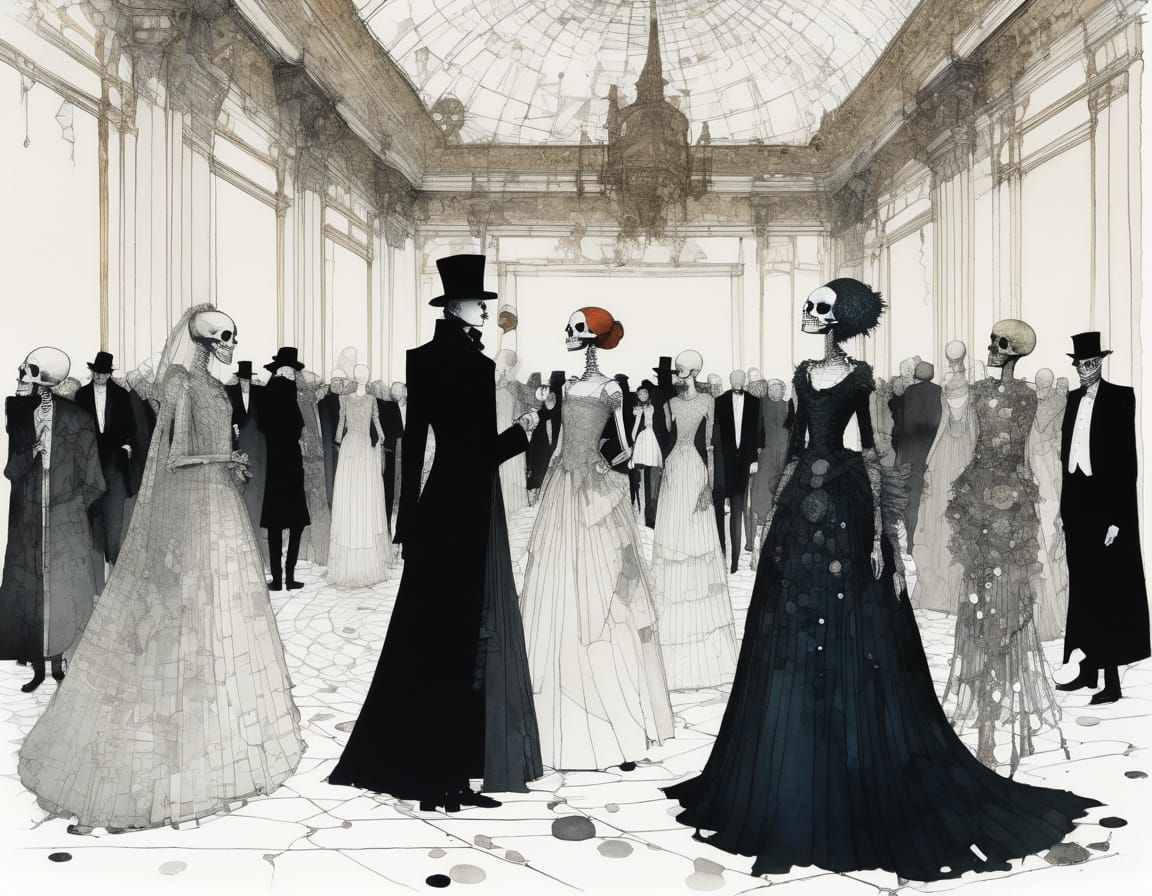 Skeletons Celebrate New Year's Eve in Grand Ballroom