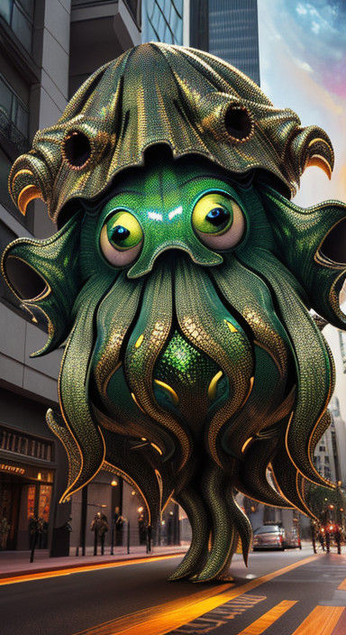 Ethereal Cthulhu-Tardigrade Idol in Gigeresque Medieval Metr...