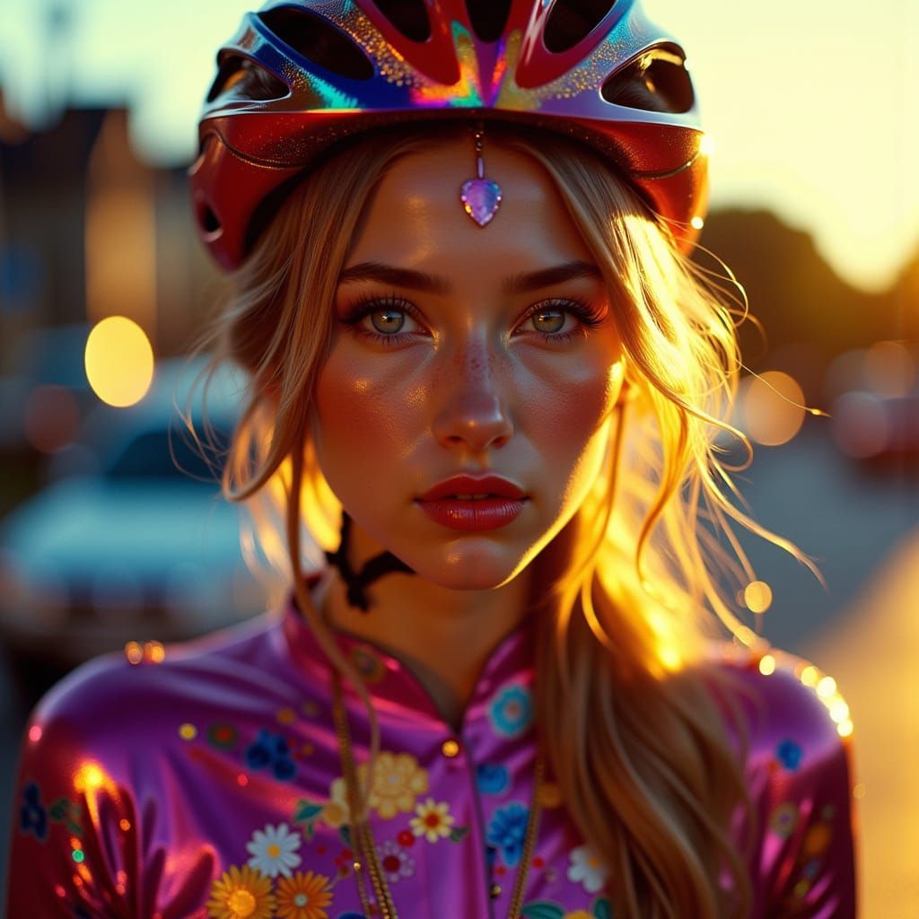 French Cyclist Marion Rousse in Golden Hour Splendor