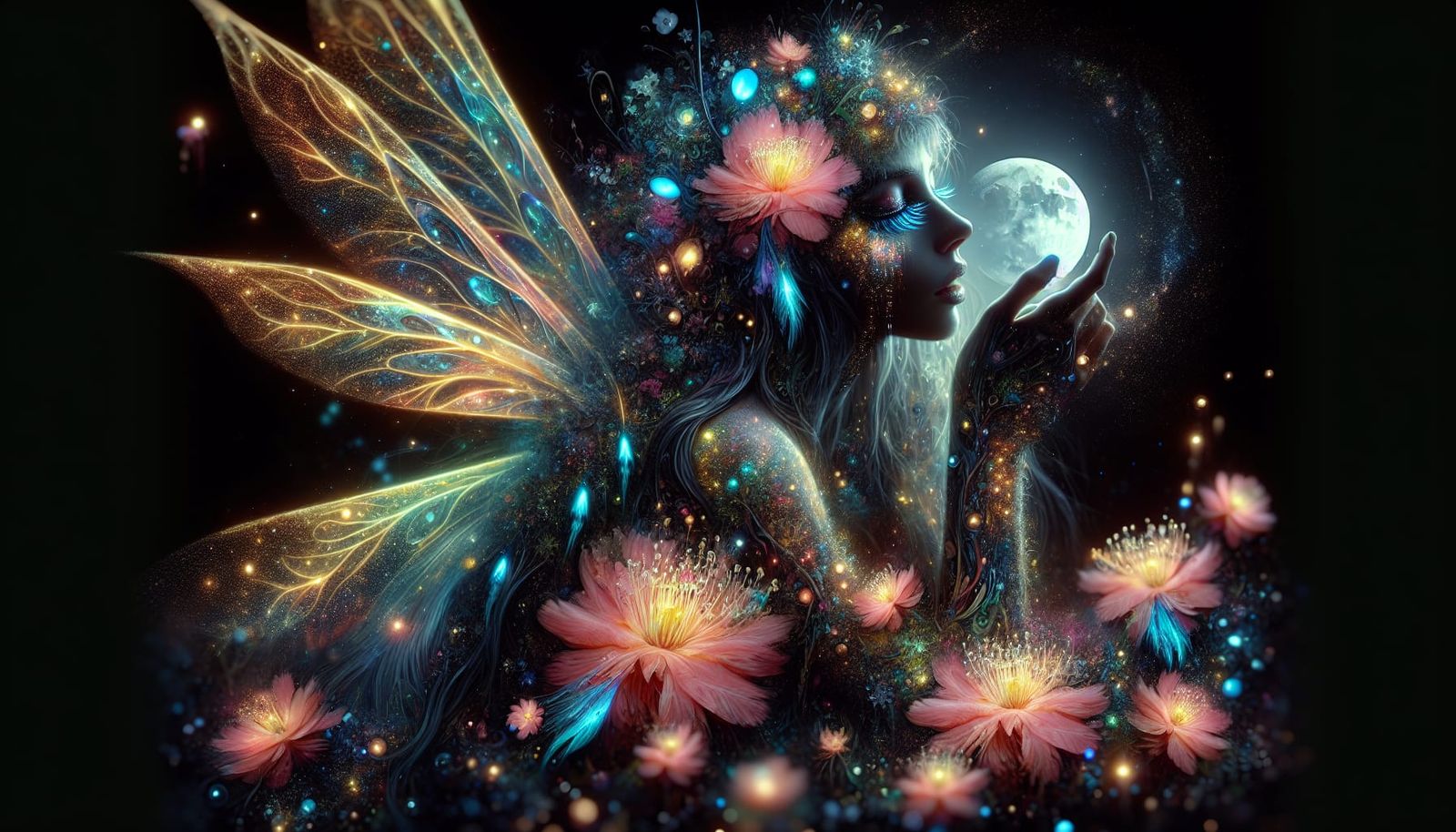 Dreamy Fantasy Scene with Bioluminescent Fairy