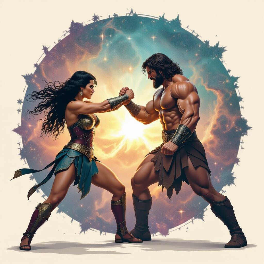 Xena & Hercules Double Exposure Cosmic Collage