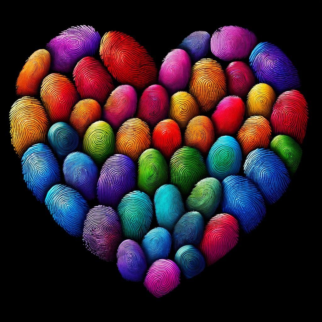 Rainbow Fingerprint Heart with Unique Textures
