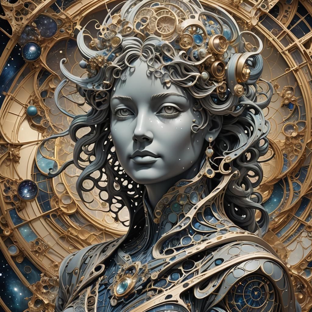 Cosmic Nebula Statue Bust in Mixed Media