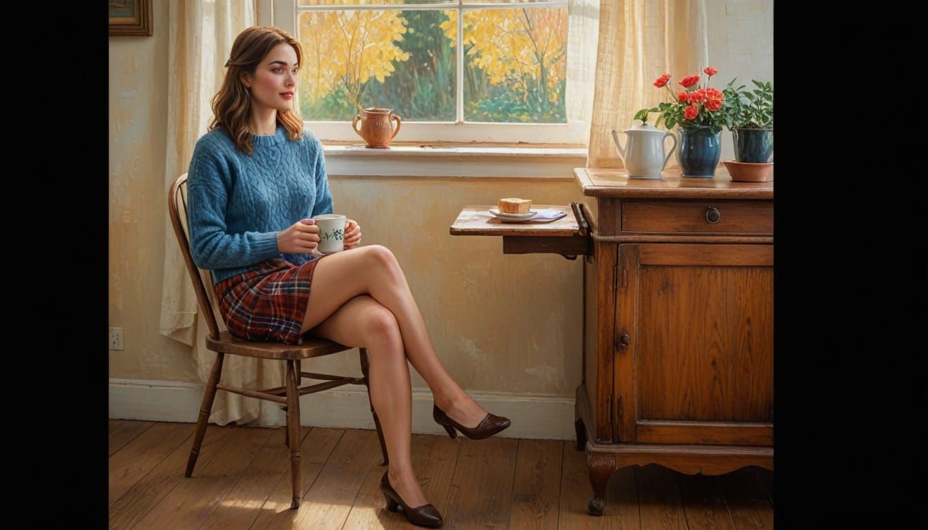 Cozy Vintage Woman in Golden-Hour Soft Focus