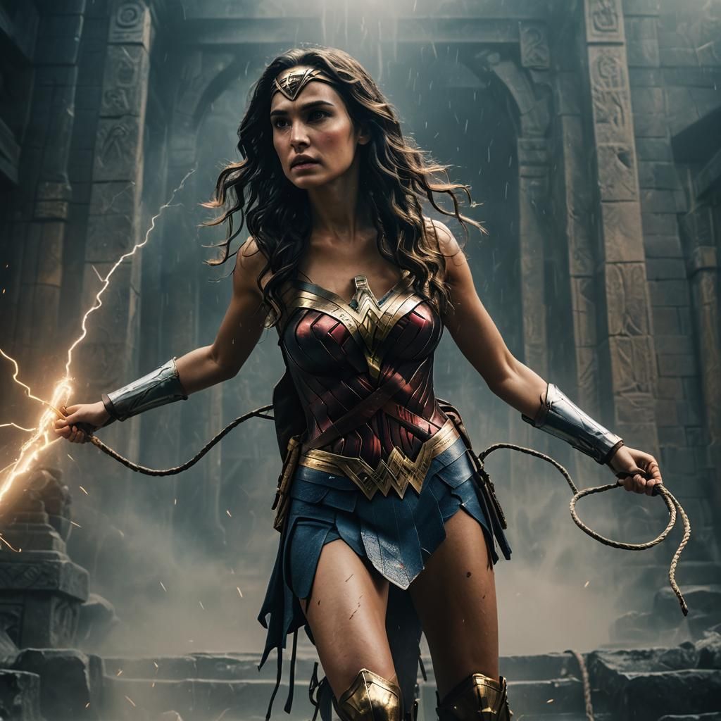 Wonder Woman in Ancient Temple: Cinematic Film Still