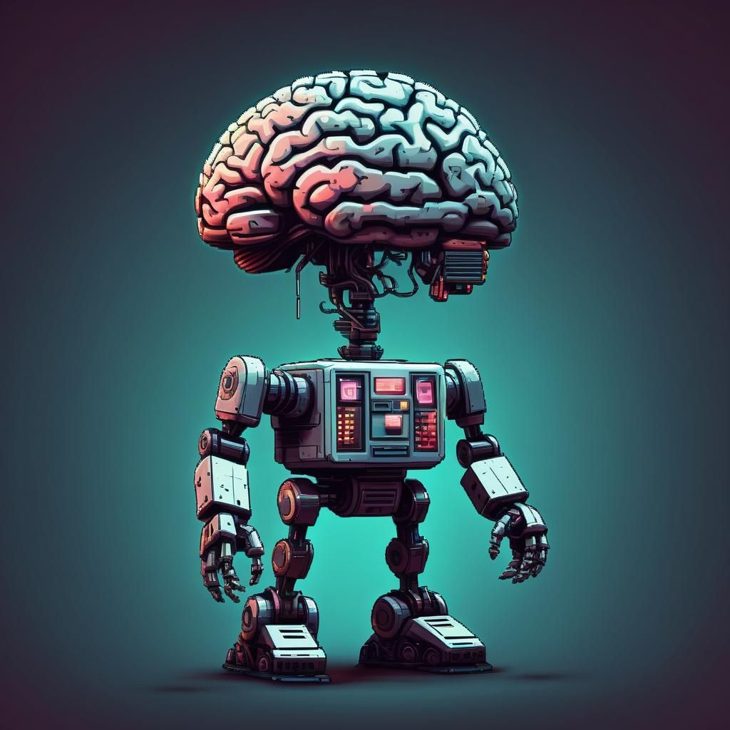 Pixel Art Robot with Human Brain