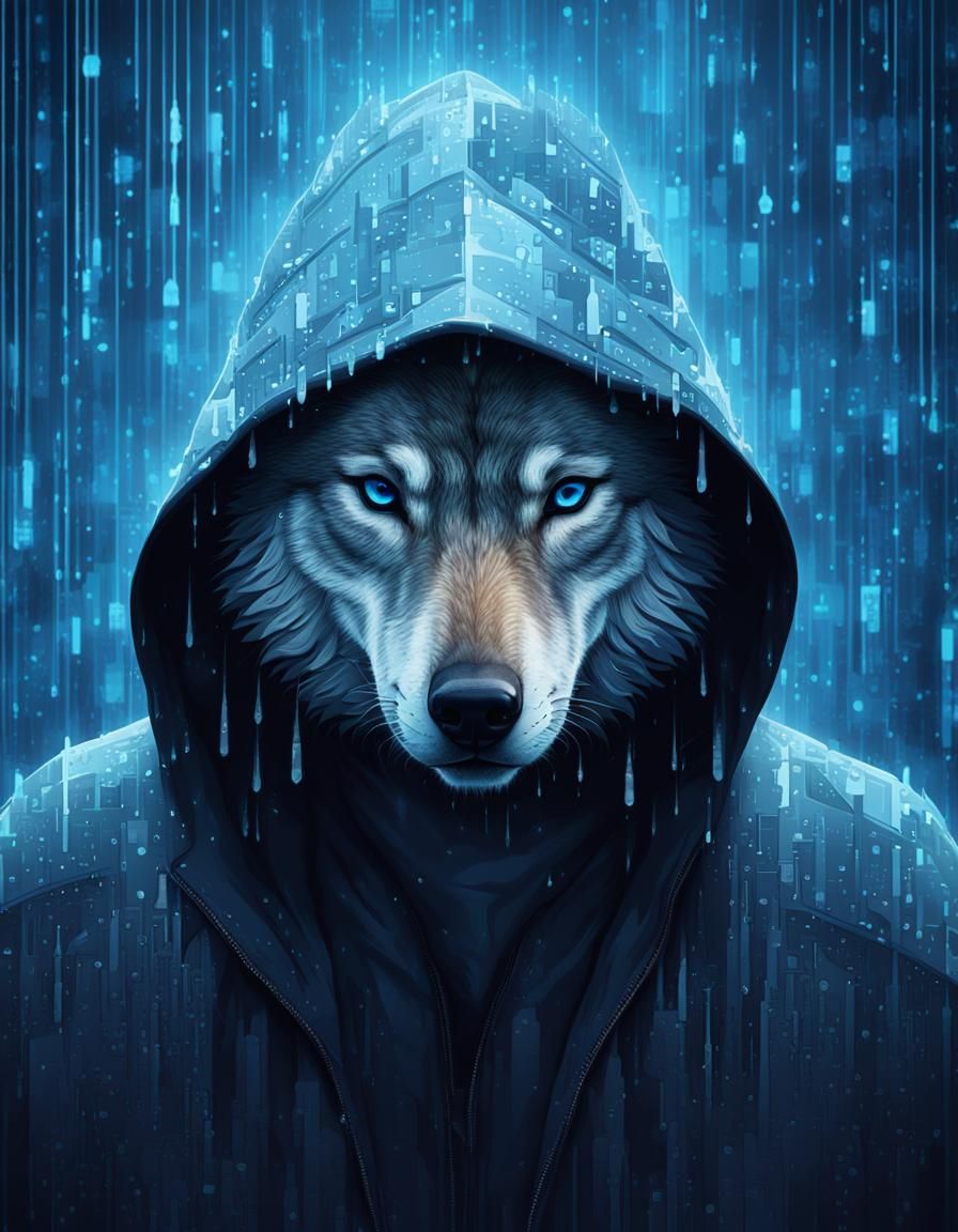 Man-Wolf in Matrix Digital World with Glitch Effects