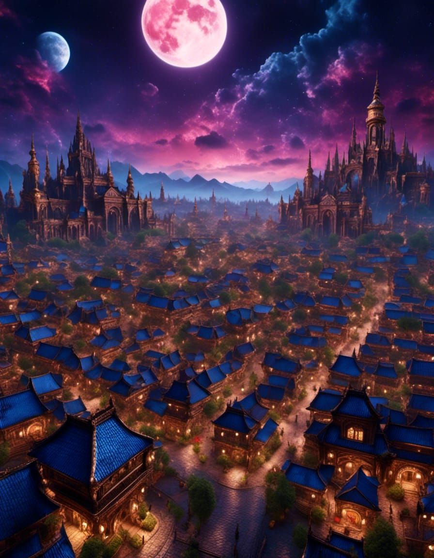 Moonlit Fantasy Cityscape in Epic Realism