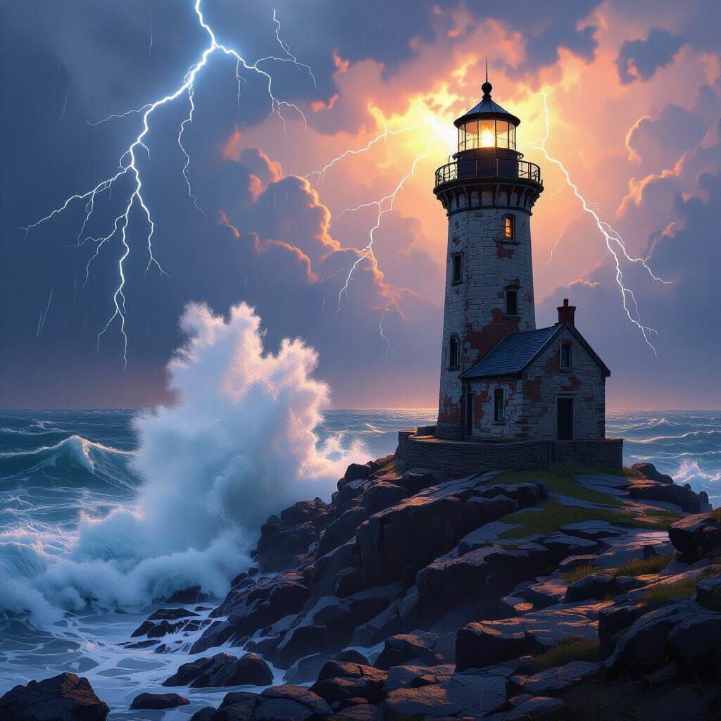 Lighthouse in Stormy Weather: Hyperrealistic Digital Art