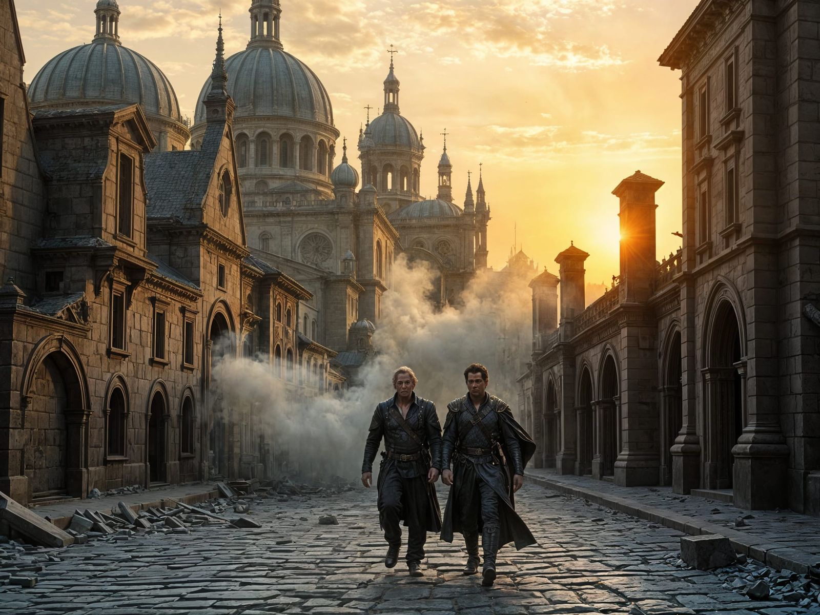 Abandoned Medieval City at Sunset: Digital Matte Painting