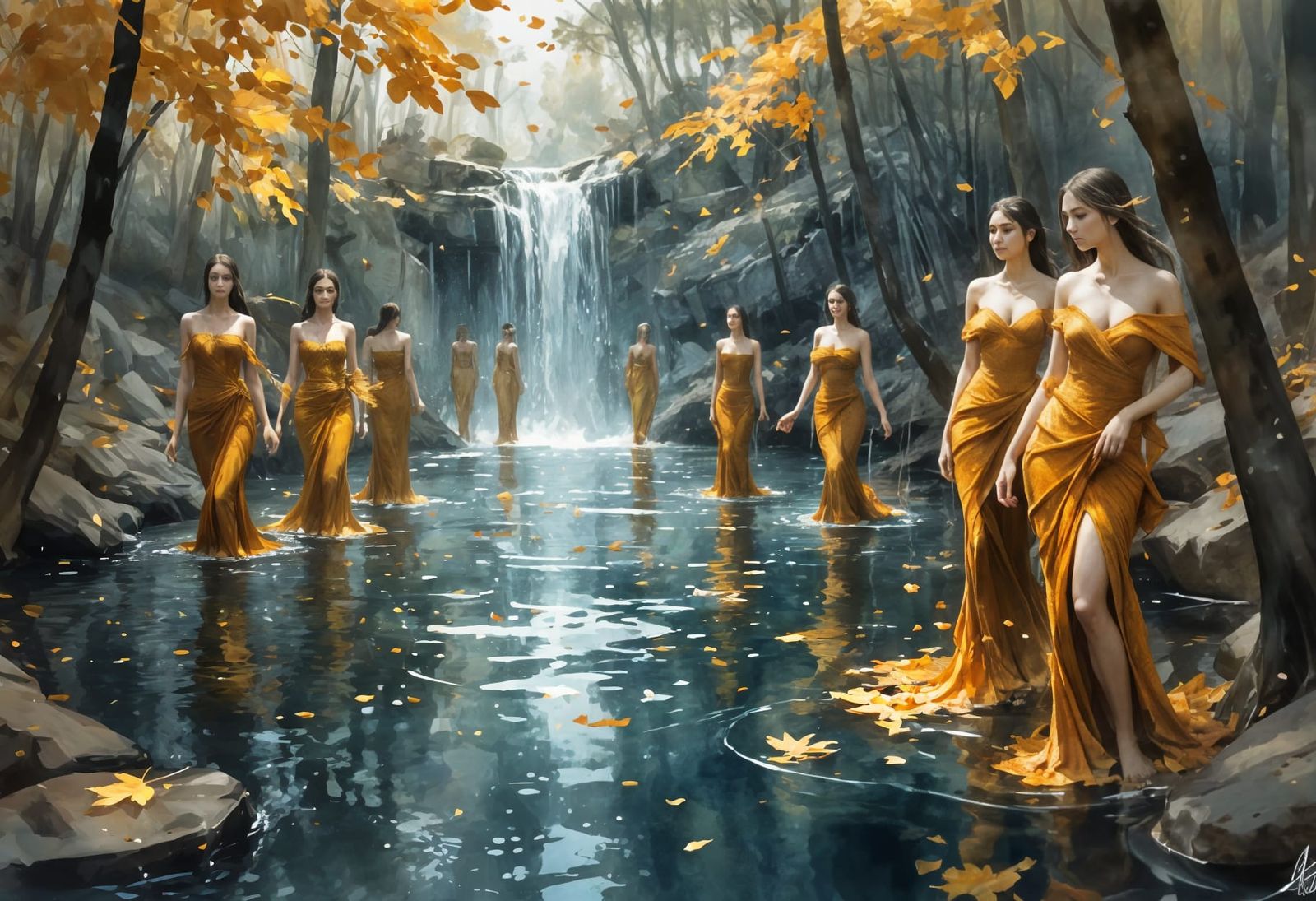 Autumn Water Spirits in Vivid Forest
