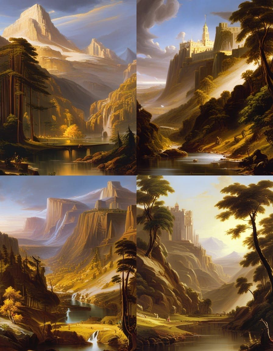 Romantic Landscape Painting in Hudson River Style