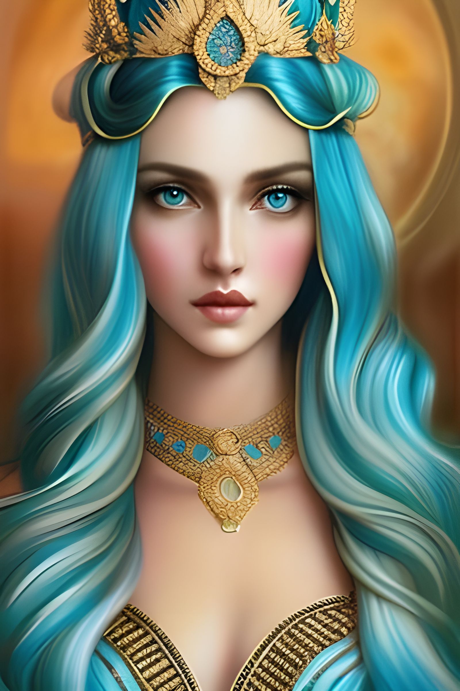 Beautiful Goddess Portrait with Long Chestnut Hair