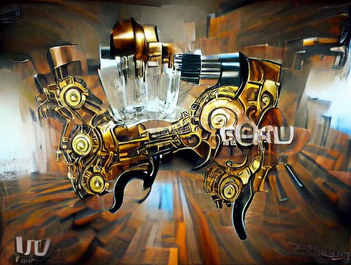 Steampunk Revolver in Art Deco Acrylic Style