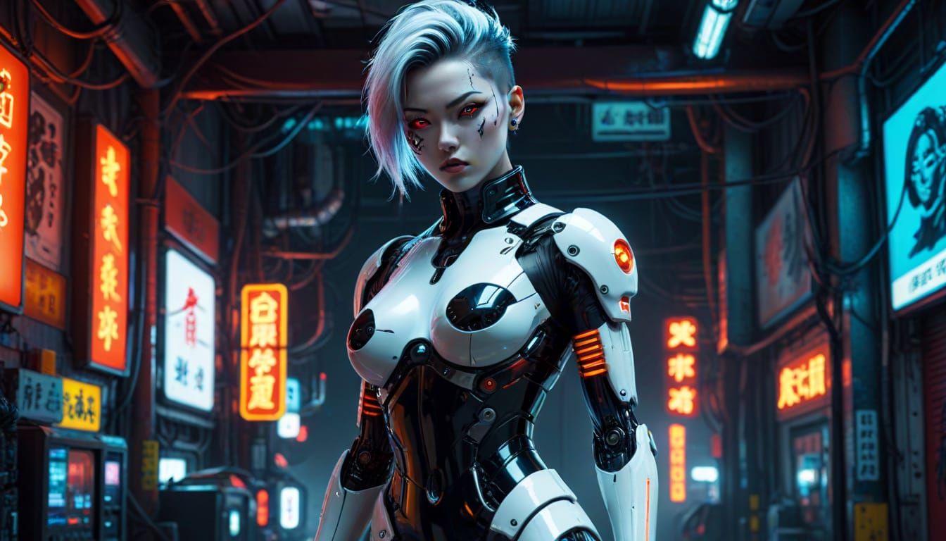 Japanese Cyberpunk Cyborg in Hyper-Realistic Digital Art