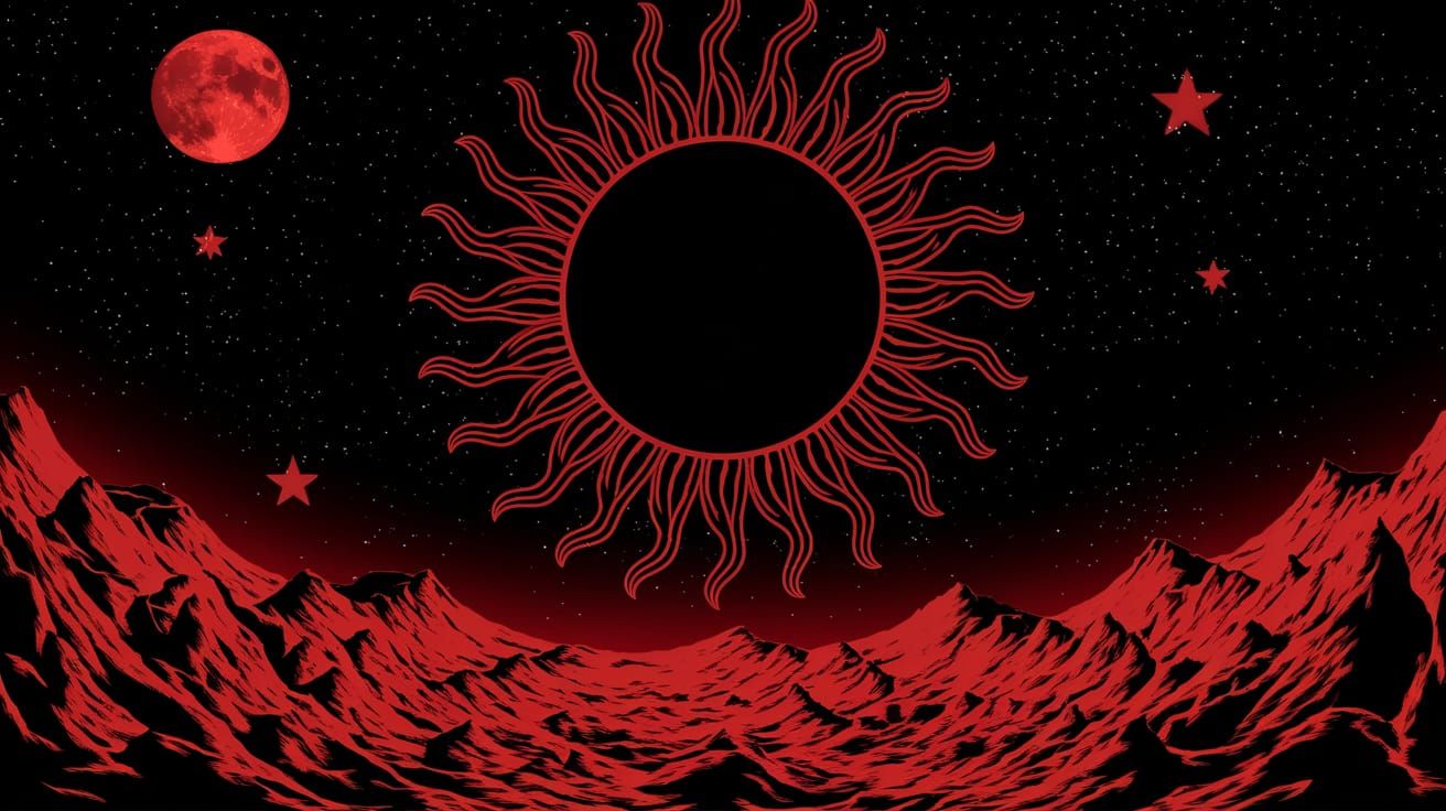 Apocalyptic Vision of a Black Sun and Crimson Moon