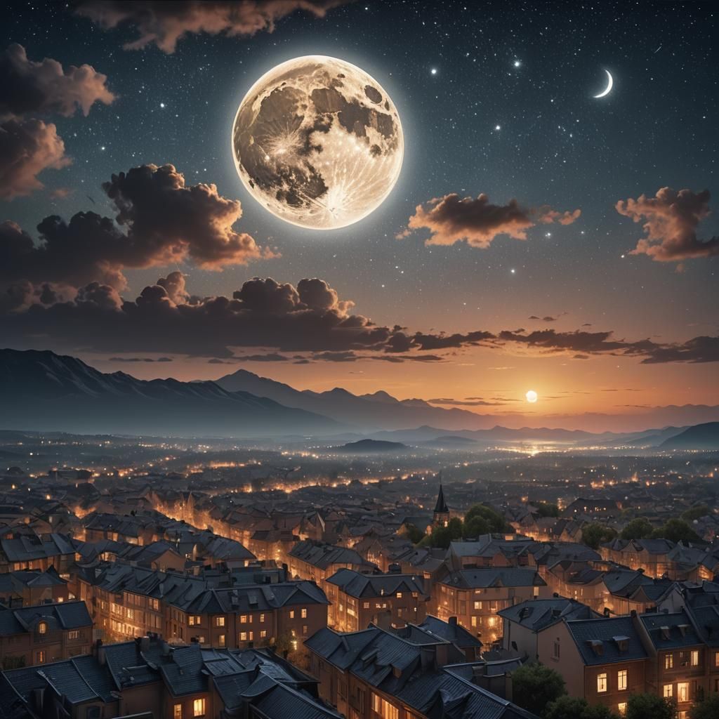 Rising Moon and Starry Night Sky